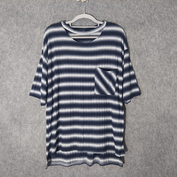 Cherish Shirt L Chocker Cutout Neck Ribbed Striped Short Sleeve nautical preppy - Picture 1 of 13
